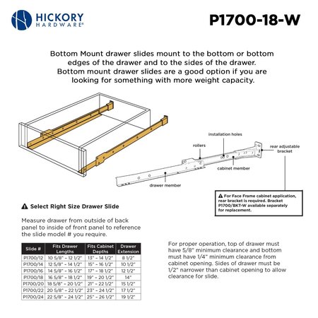 Hickory Hardware Drawer Slide Bottom Mount P1700/18-W
